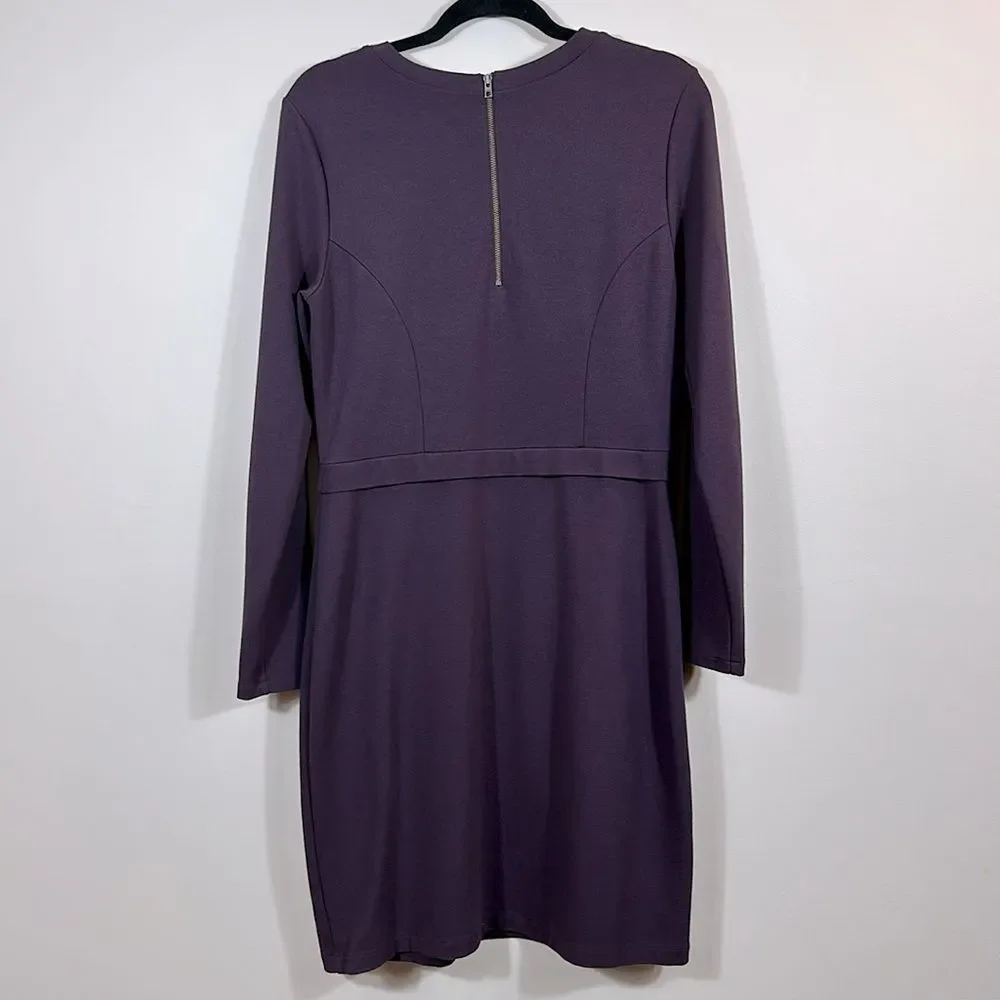 Athleta Purple Midi Longsleeve Crew Neck Ponte Zip Stretch Dress Women Medium